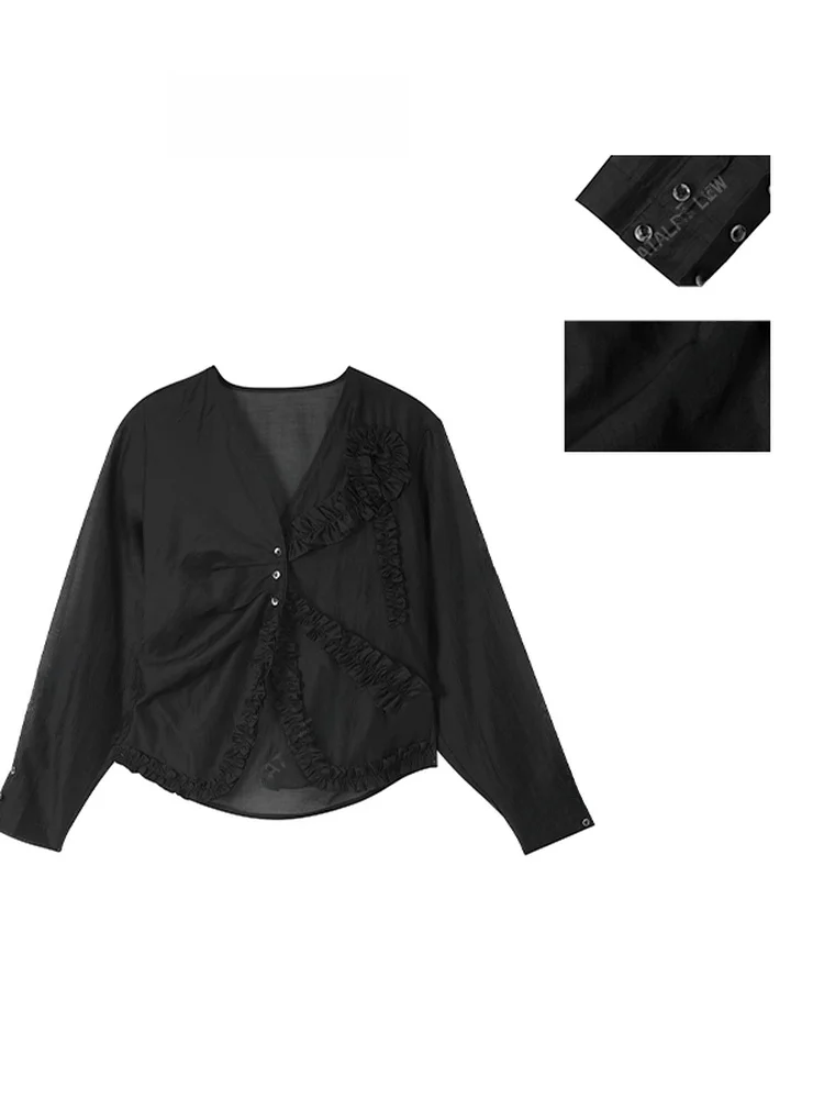 

Женская блузка alpw Bla Vine Sunscreen из вышитого шелка, свободного кроя, с длинными рукавами, V-образным вырезом, дышащая, в китайском стиле