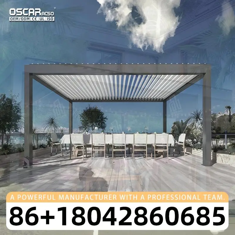 Motorized Waterproof Gazebo with LED Side Screen Customizable Size for Villa Hotel Commercial Outdoor Projects pergola
