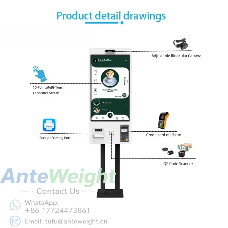 Payment Kiosk 21.5 Inch Touch Screen POS Terminal Machine Self-Service Order System with SDK Function