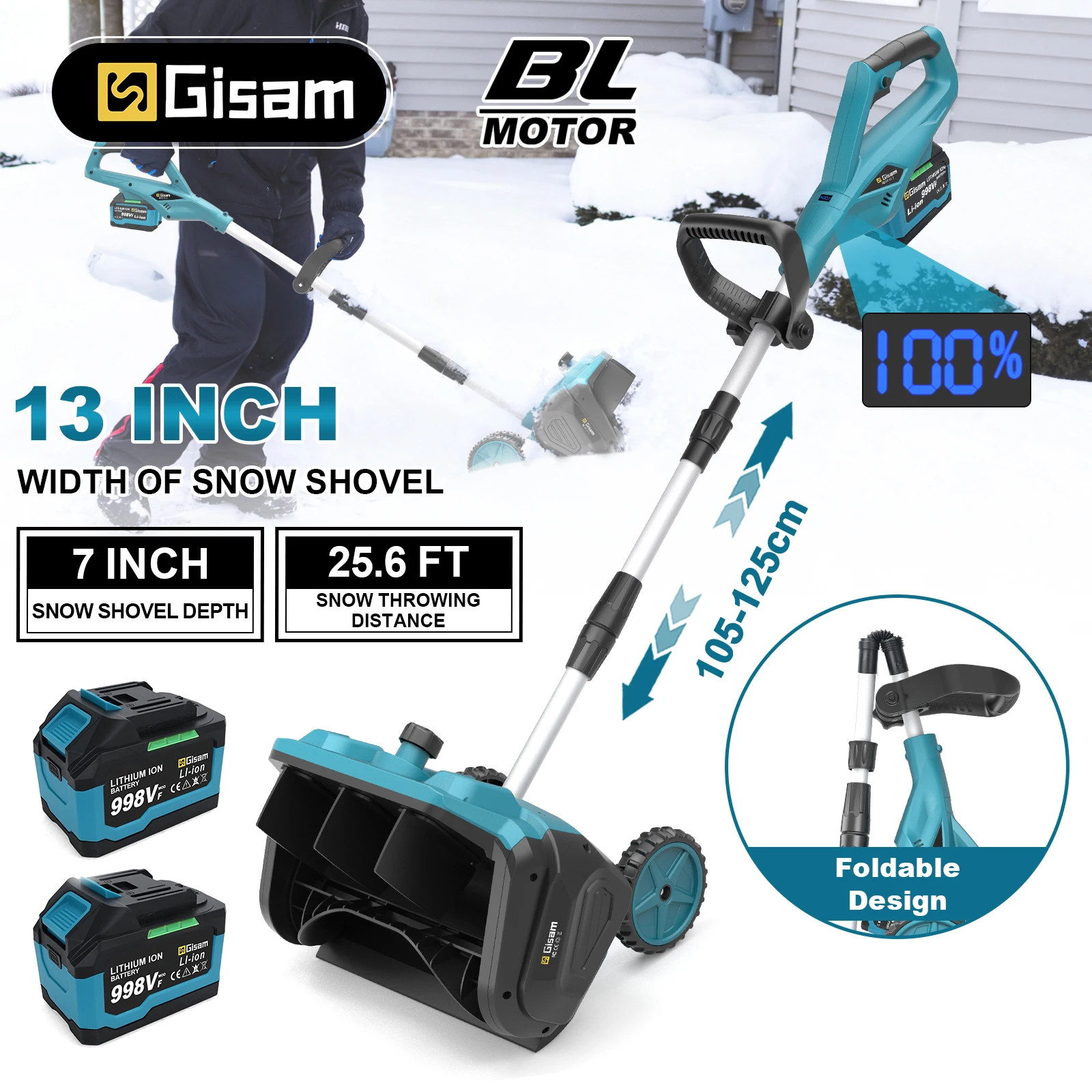 Gisam 3500W ブラシレス電動除雪機 折りたたみ式除雪機 コードレス清掃 