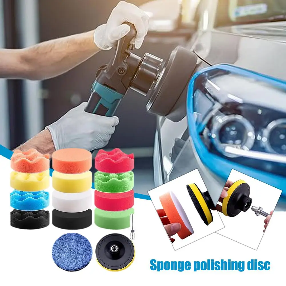 

80/125/150/180mm 16pcs Self-Adhesive Buffing Waxing Buffing Car Disc Pads Car Polishing Pads Foam Polish Kit Sponge G4U4