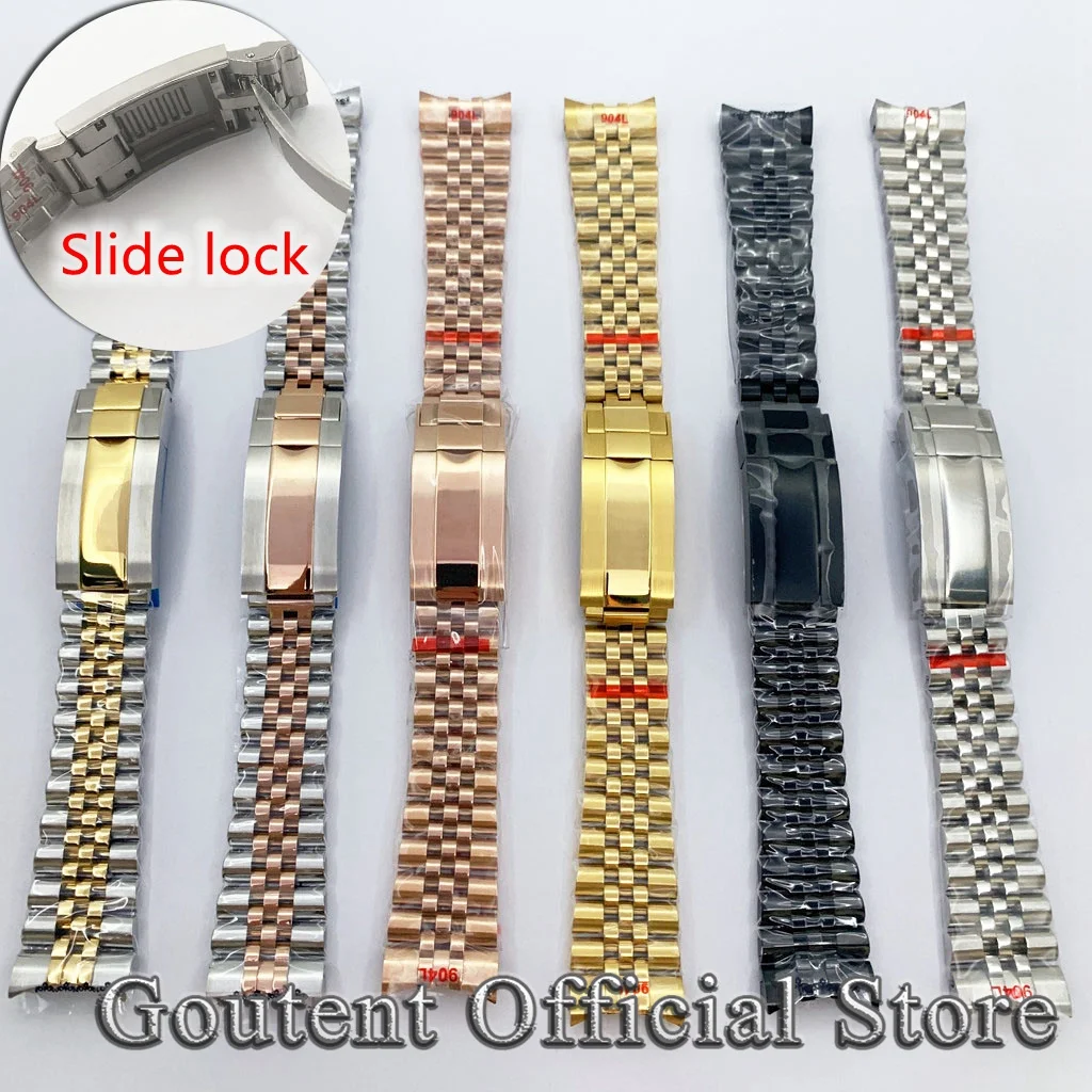 Goutent 20mm Silver/Black/Rose Gold/Golden Stainless Steel Bracelet Glide Lock Clasp Watch Strap Fit Mens Watch