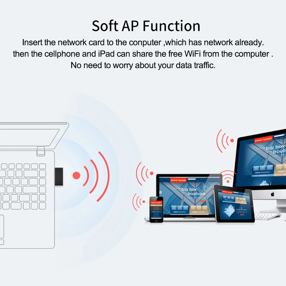 300Mbps 2.4G bezprzewodowy karta sieciowa WiFi 6 Adapter USB WiFi LAN WiFi USB klucz sprzętowy do komputera stacjonarnego laptopa bez okien 7 10 11