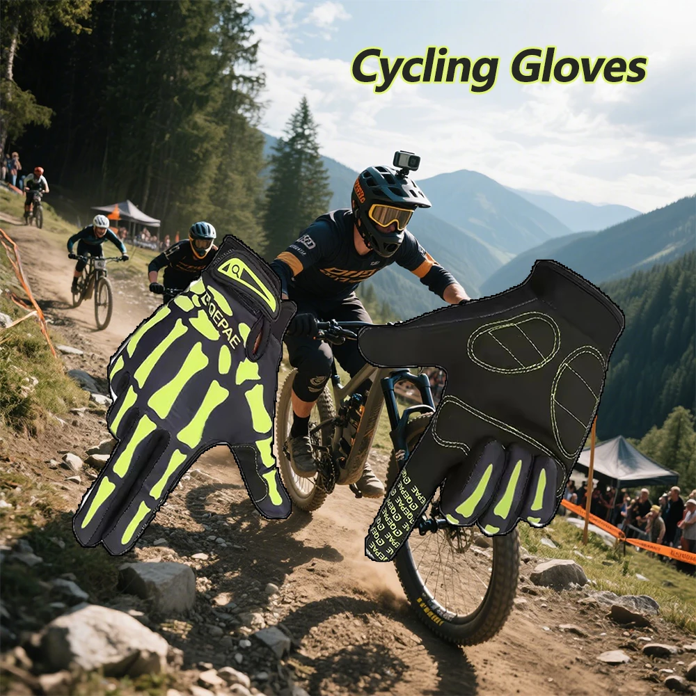 Vollfinger-Handschuhe, Skelett-Druck, warm, Sport, Fahrradhandschuh, Herren und Damen, Totenkopf-Handschuh, rutschfeste Fäustlinge, Fahrradausrüstung