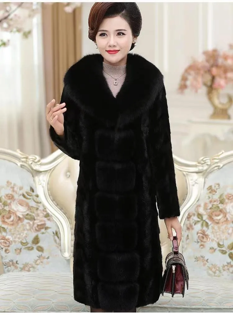 

2026 Hot Selling Autumn And Winter New Mink Fur Women's High-end Fox Fur Big Fur Collar Real Mink Fur Coat long mink Fur Coat