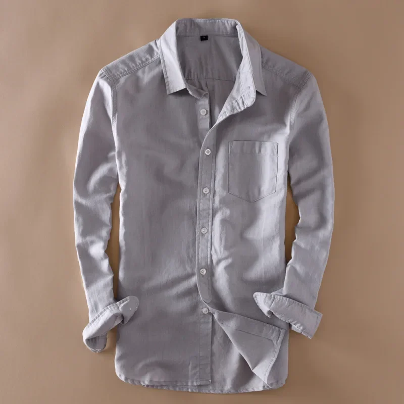 Mens Full Sleeve Cotton Linen Shirts High Quality Cotton Casual Shirt Man Slim Business Dress Shirt Male Spring Clothes TS-182