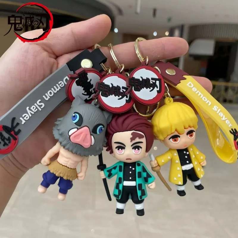 Chaveiro Demon Slayer Cartoon Anime Kamado Tanjiro Agatsuma Zenitsu para homens e mulheres, chaveiro com pingente de bolsa moderno e versátil