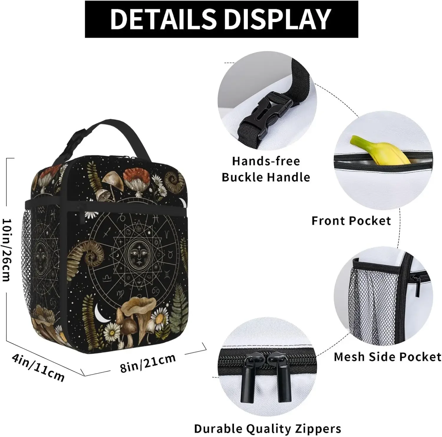 Zodiac Signs Mushroom Lunch Bag Insulated Lunch Box Reusable Lunch Tote Bag