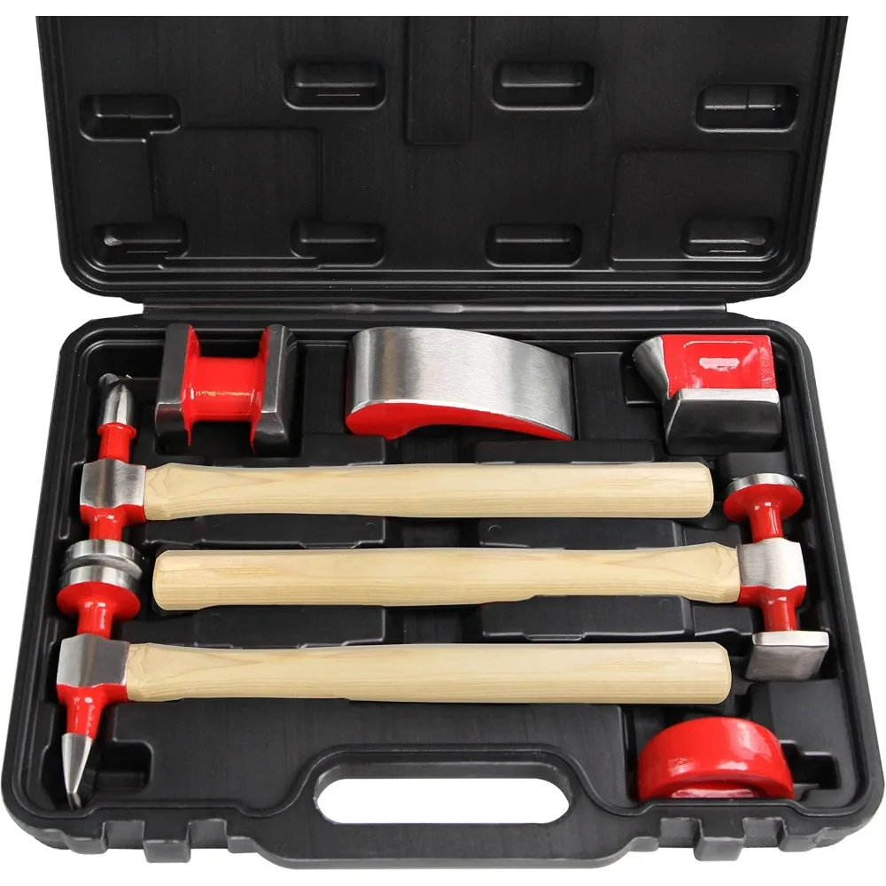 7 Piece Auto Body Repair Tool Hammer Dolly Set, Car Body Repair Tool Kit with Carrying Case