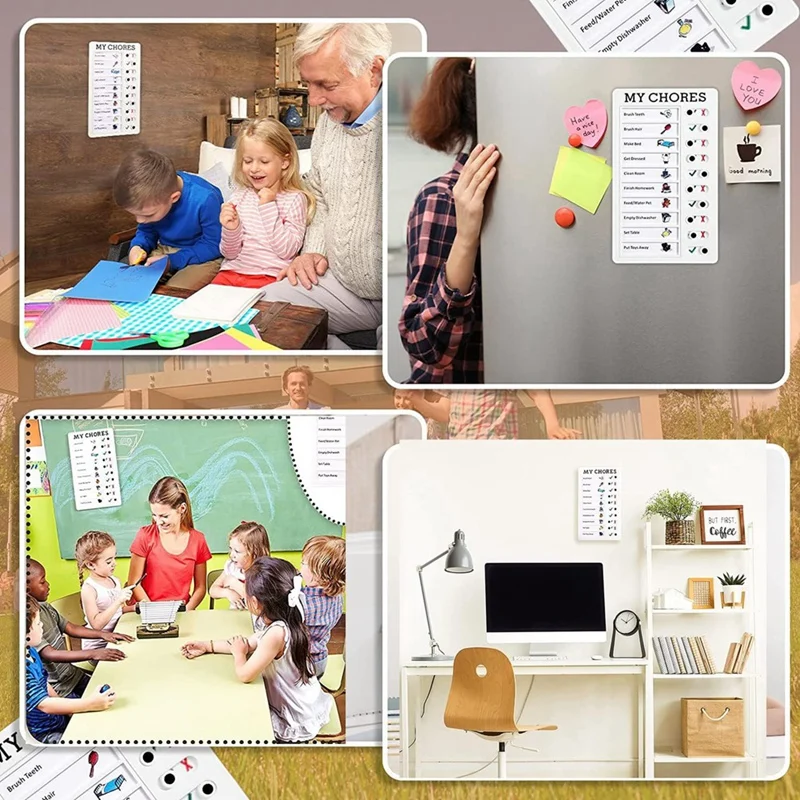 4 Pieces My Chores Check List Board Portable Chore Chart With 10 Detachable Cardstock For Kids Home