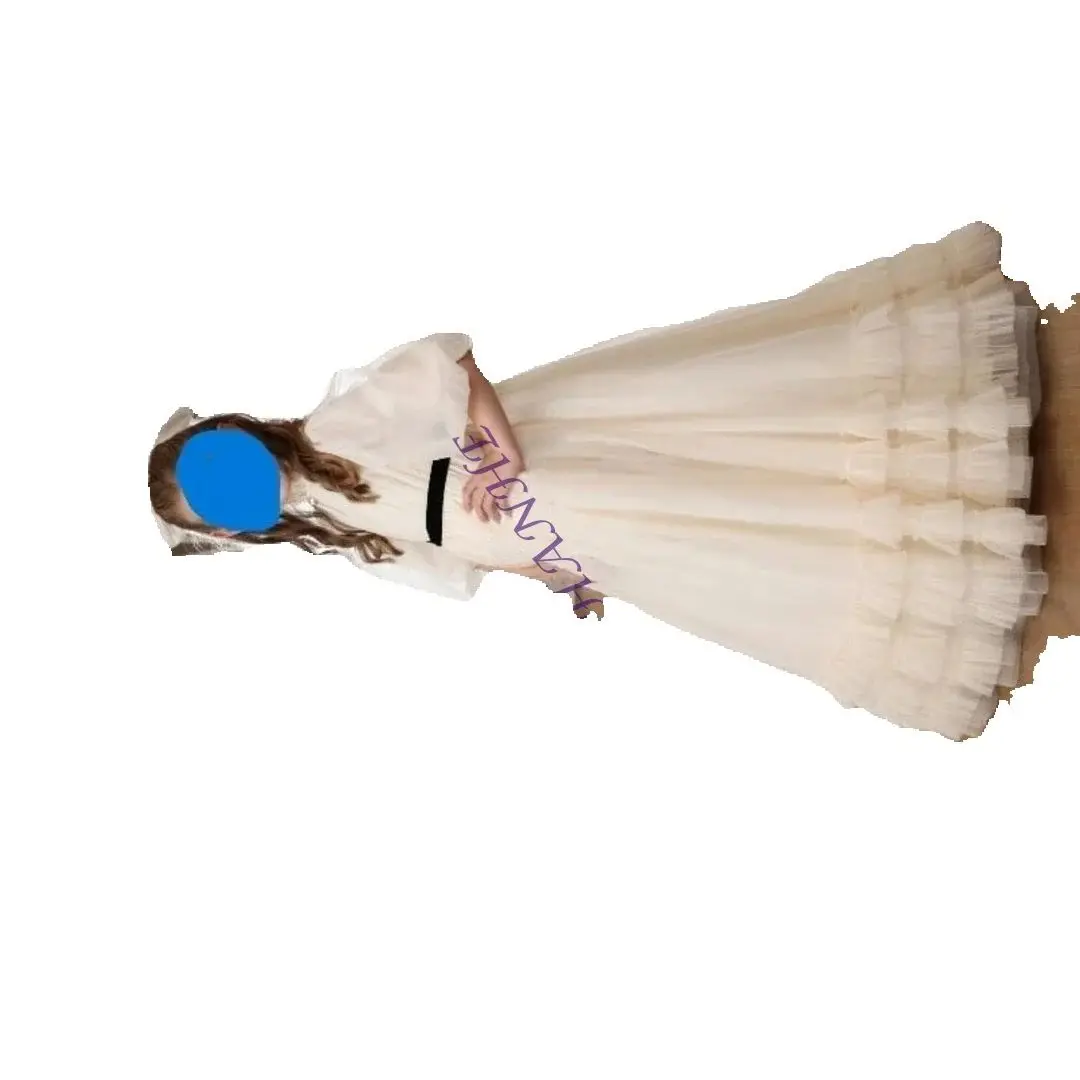 

Платье с цветочным узором для девочек по индивидуальному заказу на свадьбу, с высокой талией, с вырезом до половины рукавов, пышное тюлевое плиссированное детское платье для первого причастия на день рождения