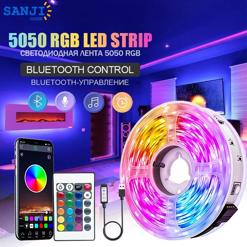 

SanjiCook 5V USB RGB 5050 LED Light Strip With Bluetooth 24 Button Remote Control Suitable For TV Atmosphere Background Wall