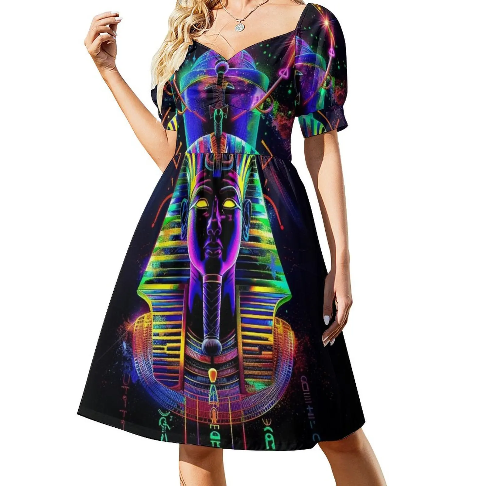 Egyptian Pharaoh Neon Art 1 Short Sleeved Dress dresses summer elegant party dress for women 2025 Dress