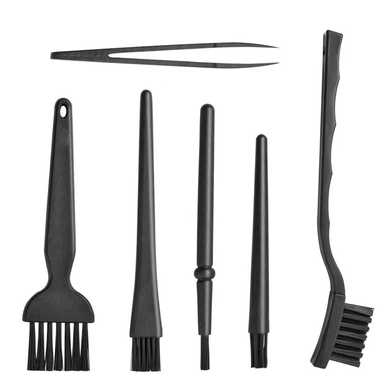 6-in-1 Set Black Anti-static Brush Portable Handle Cleaning Keyboard Brush Kit Tweezers Multifunctional Brush Dust Remove Kit