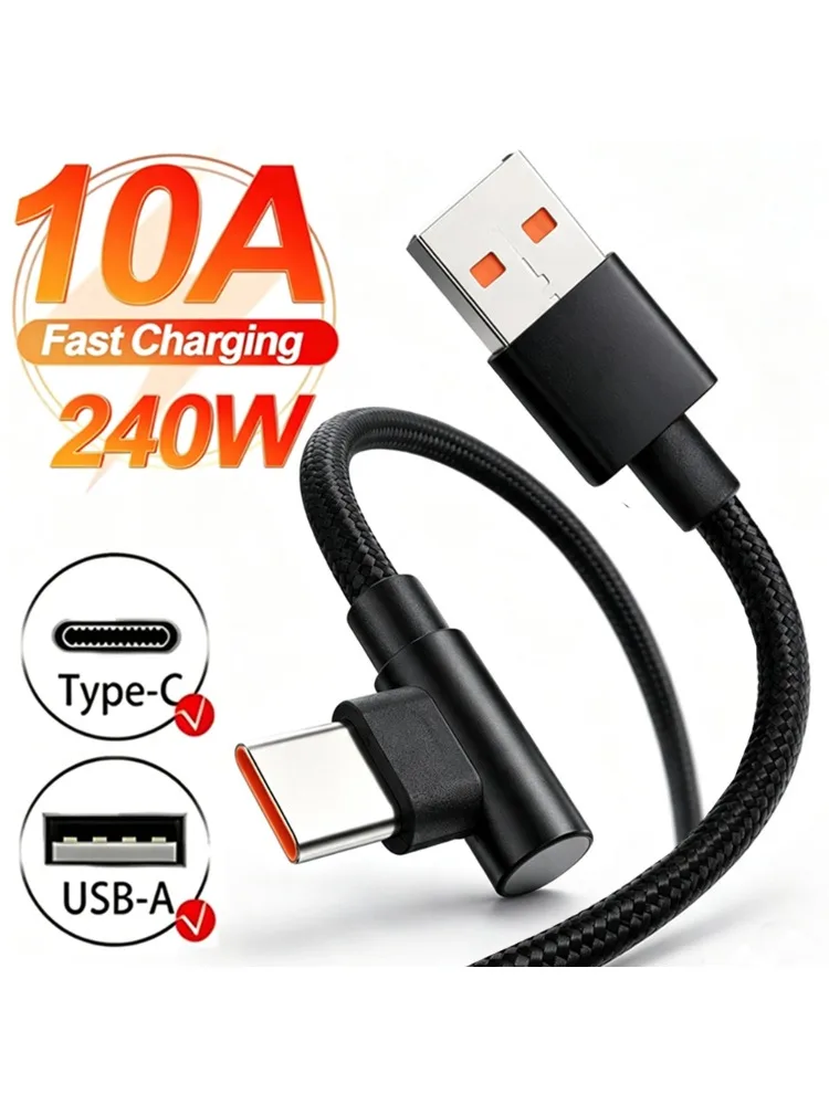 240W 10A rechtwinkliges USB-A-auf-Typ-C-Kabel für superschnelles Laden, 480Mbps Hochleistungs-Ladekabel für Xiaomi, Samsung, Huawei