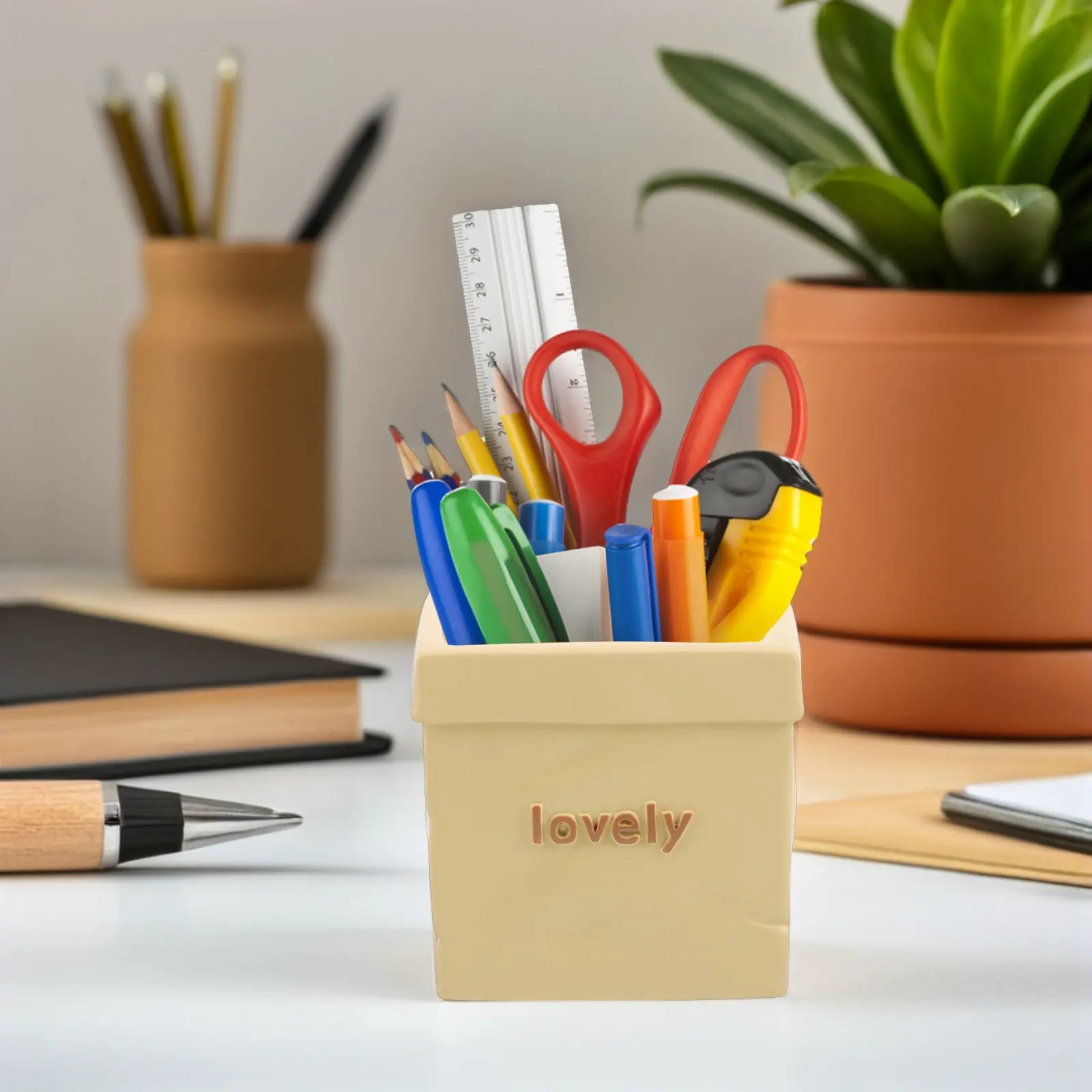 

Элегантный прямоугольный держатель для ручек для стола - минималистичный органайзер для канцелярии из смолы для офиса, дома, учебы, эффективный и стильный.