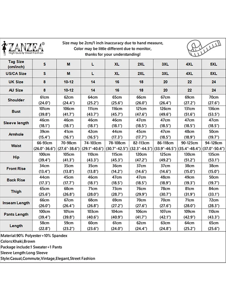 ZANZEA النساء 2 قطعة مجموعات بانت مطابقة 2025 موضة كم طويل ملابس علوية السراويل المحاصيل الدعاوى عادية فضفاض المرقعة هيم مجموعات