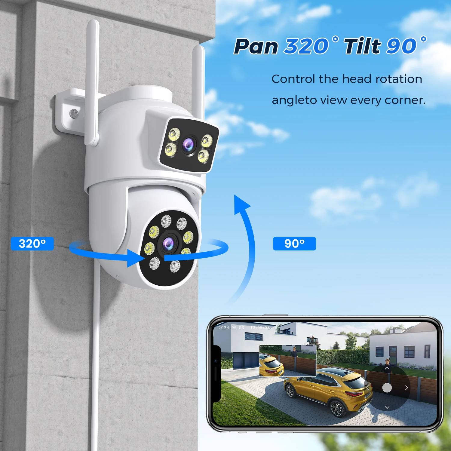 security protection camara vigilancia wifi iptCámara IP de doble lente para exteriores, videocámara PTZ con WIFI, 4K, 8MP, pantalla Dual, 4MP, HD,