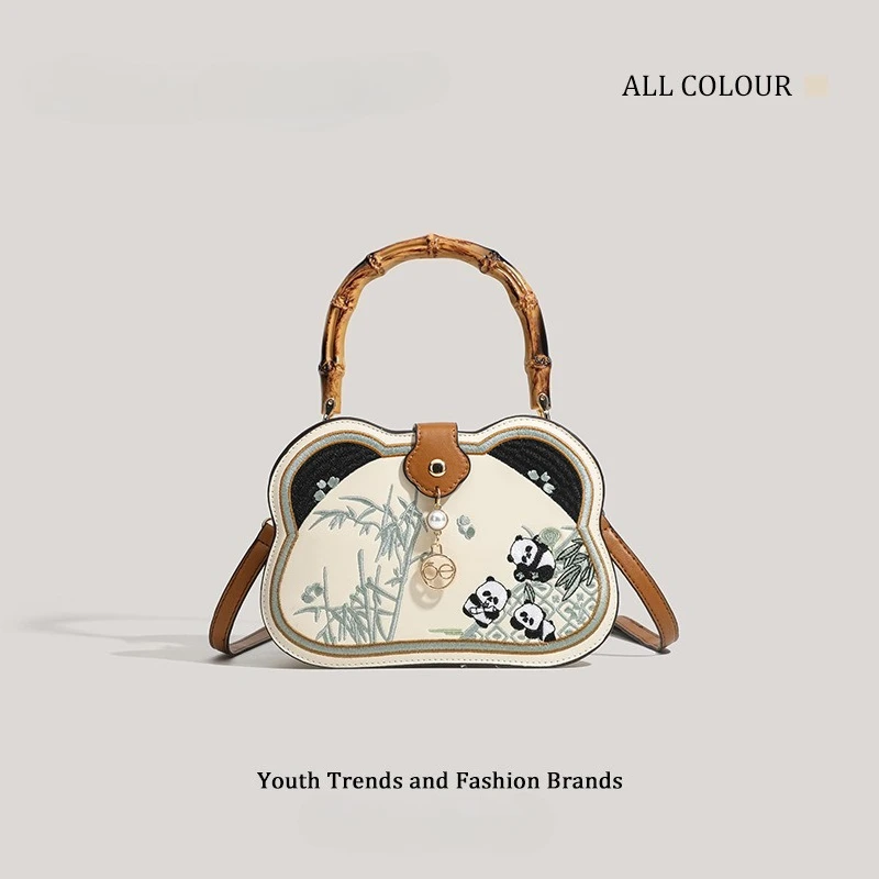 

New Chinese style bamboo knot handbag for women 2025 new cartoon panda shoulder crossbody bag