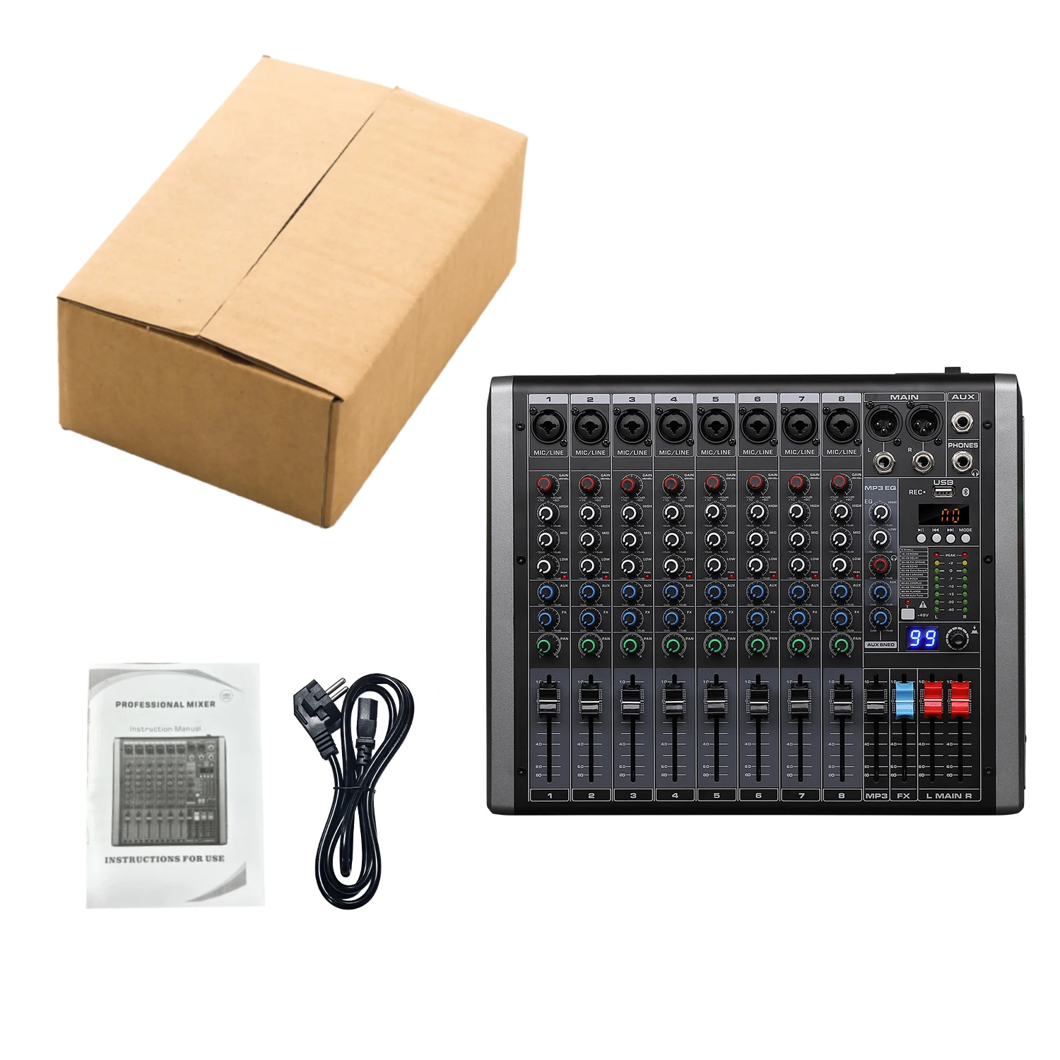 GAX-QQ8 Professional 8 channel mixing console with MP3 EQ Funtion OEM Audio Console Sound Equipment