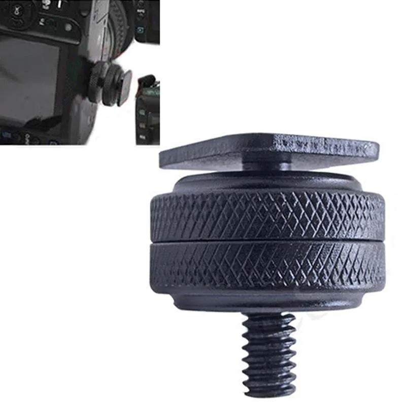 New！1/4 Inch Dual Nuts Tripod Mount Screw To Flash Camera Hot Shoe Adapter Hot Cold Shoe Connector For Camera Studio Accessories