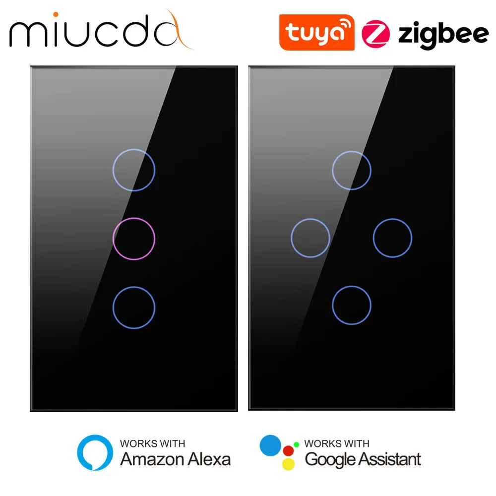 MIUCDA Tuya WiFi Smart Light Switch 1/2/3/4 Gang Neutral Wire/No Neutral Wire Touch Switch współpracuje z Alexa, Google Home, Alice