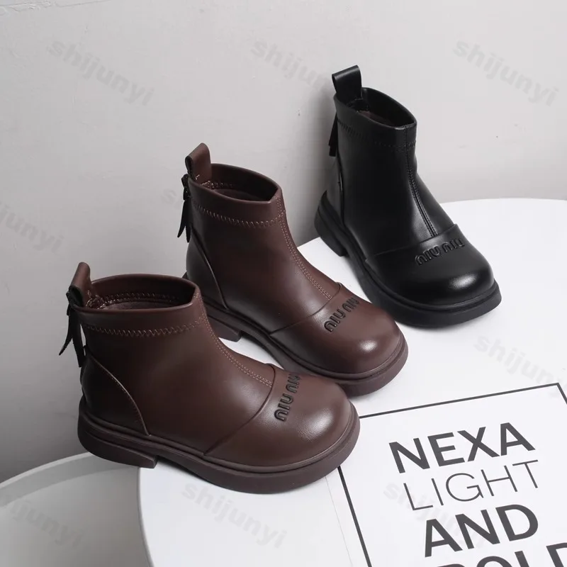 

Children Ankle Boots 2025 Autumn Girls Soft-sole Non-slip Zip Princess Boots Kids Outdoor Comfort Fashion PU Leather Short Boots