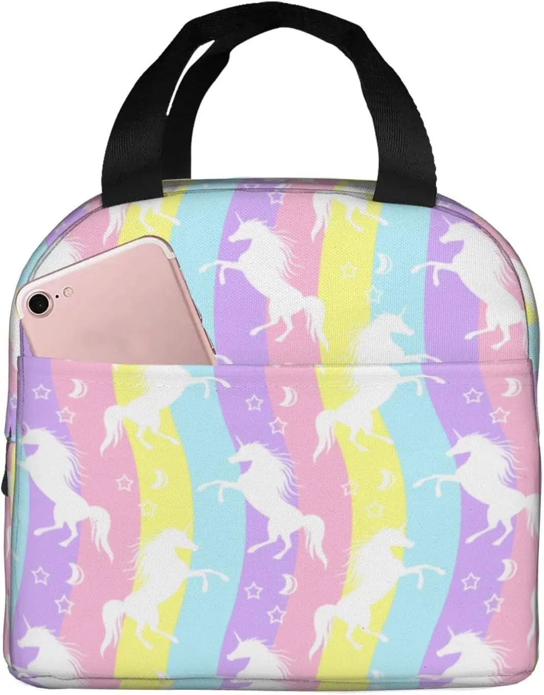 Bolsa de almuerzo de unicornio arcoíris para niños, niñas y mujeres, caja de Picnic térmica lavable, reutilizable, colorida para el trabajo de oficina escolar