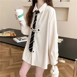 Women Autumn Korean Large Size Appear Thin Solid Color Polo-Neck Long Sleeve Shirts Women Clothes Casual All-match Trend Coat