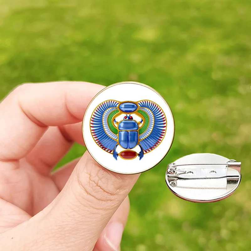 Retro Ancient Egyptian Scarab Pin Amult Insect Pattern Glass Cabochon Pines Brooch