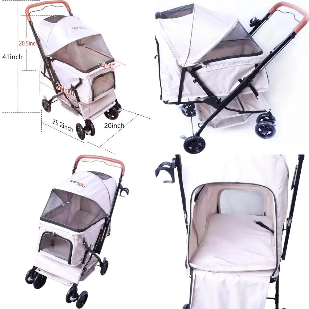 4-Wheel Pet Stroller for Cats & Dogs, Holds Up to 33 lbs, Khaki