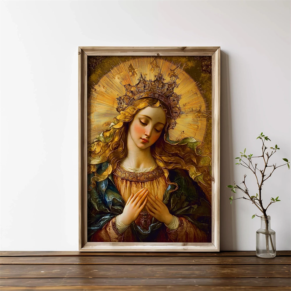 Our Lady Virgin Mary Art Print Religious Home Decor Our Lady of Guadalupe Art Poster Catholic Virgin Mary Oil Painting Prints