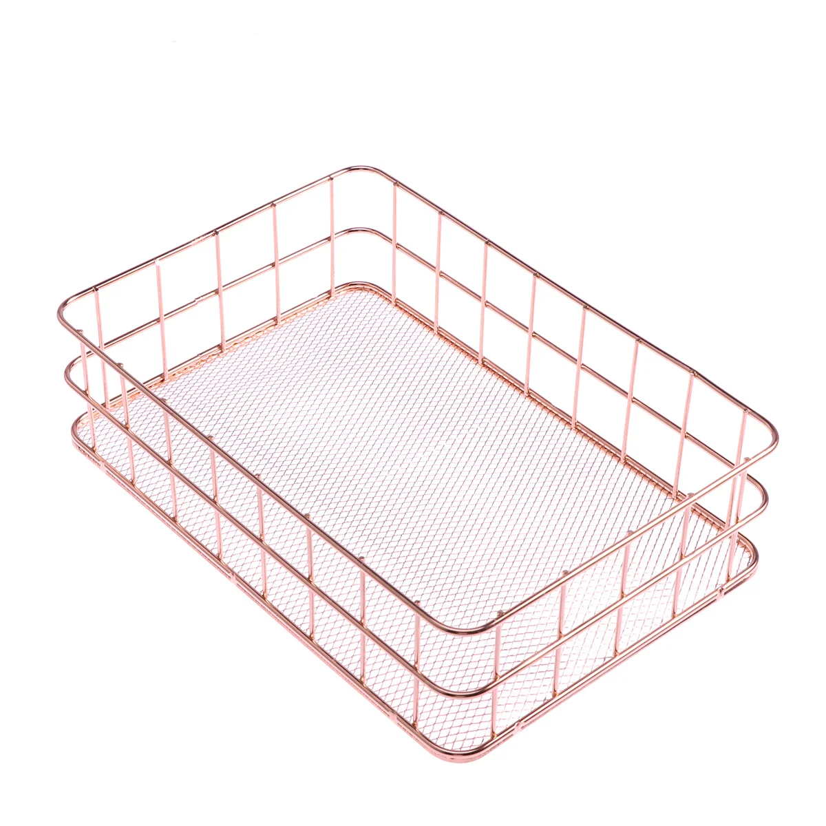 

Rose Gold Metal Mesh Basket Rack 245x16x65cm for Desktop Organizer Storage Fruit Snacks Tray Kitchen Tool Holders