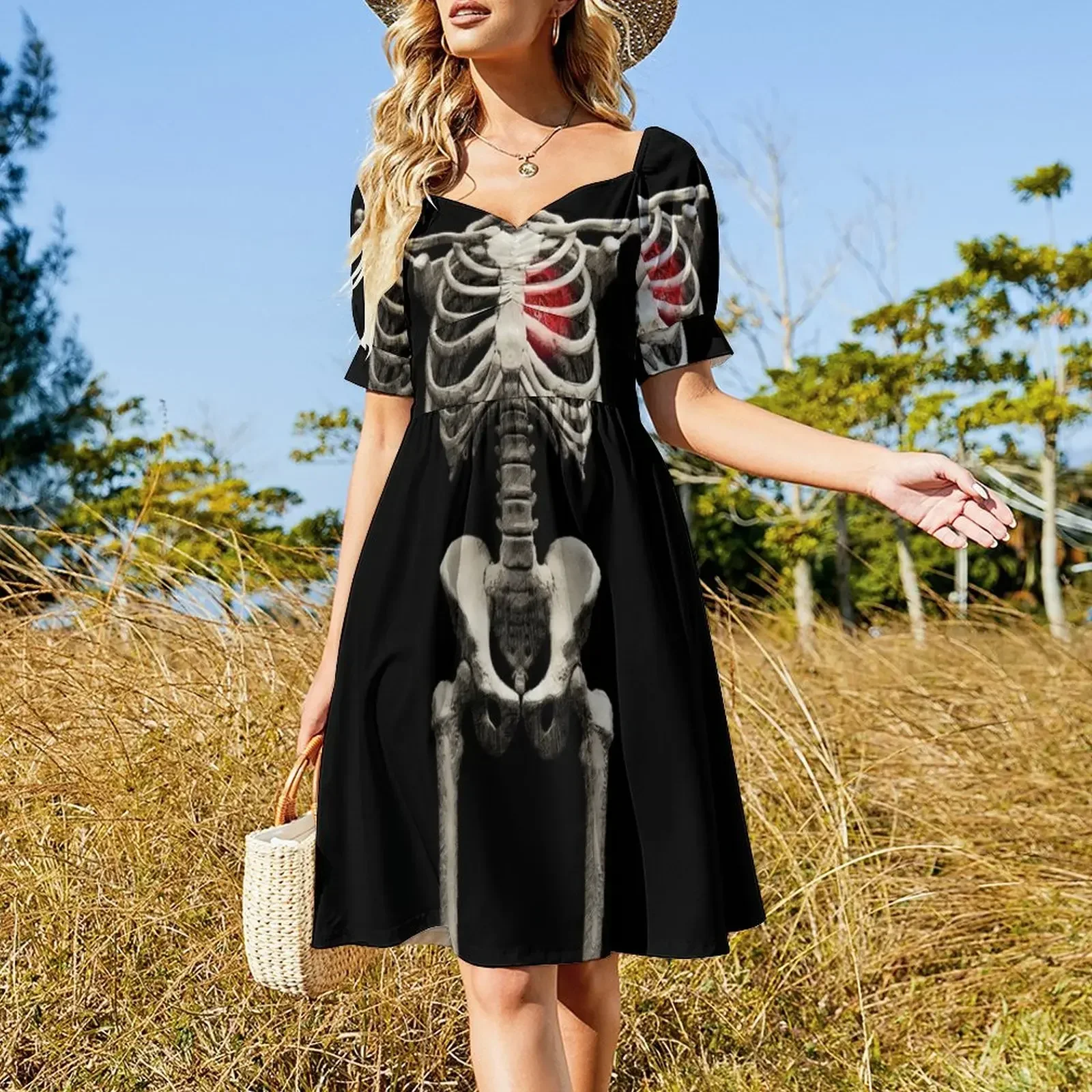 Skeleton Love (Halloween) Robe à manches courtes Robe de bal Robe de costume d'été pour femme
