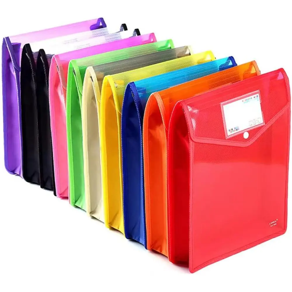 

Plastic Document A4 Size Expandable Poly Waterproof Transparent Pouch with Snap Closure & Label Assorted Color School Office Org
