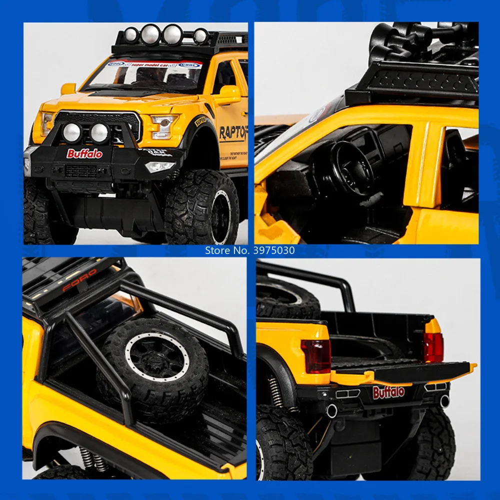 1:28 F150 6x6 ของเล่นโลหะผสมรถยนต์Diecastรุ่น 6 ประตูเปิดOff-Roadล้อดึงกลับMiniatureยานพาหนะสําหรับชายวันเกิด...