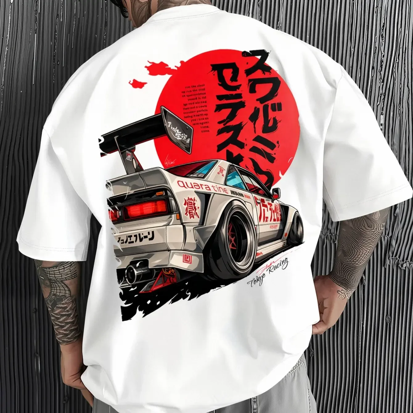 Men's JDM Racing Car Graphic T-Shirt 100% Cotton Hot Sale Oversized Tee Breathable Japanese Streetwear Tops