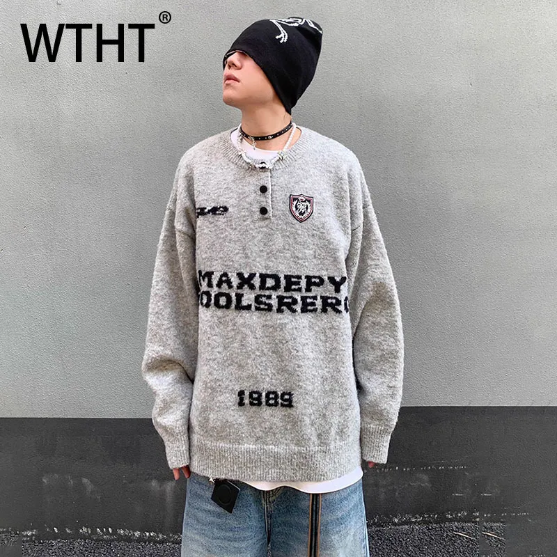 WTHT Fashion Men's Letter Print Embroidery Design Sweatshirt Trendy Round Collar Long Sleeves Pullover Male 2025 Autumn 2A1997
