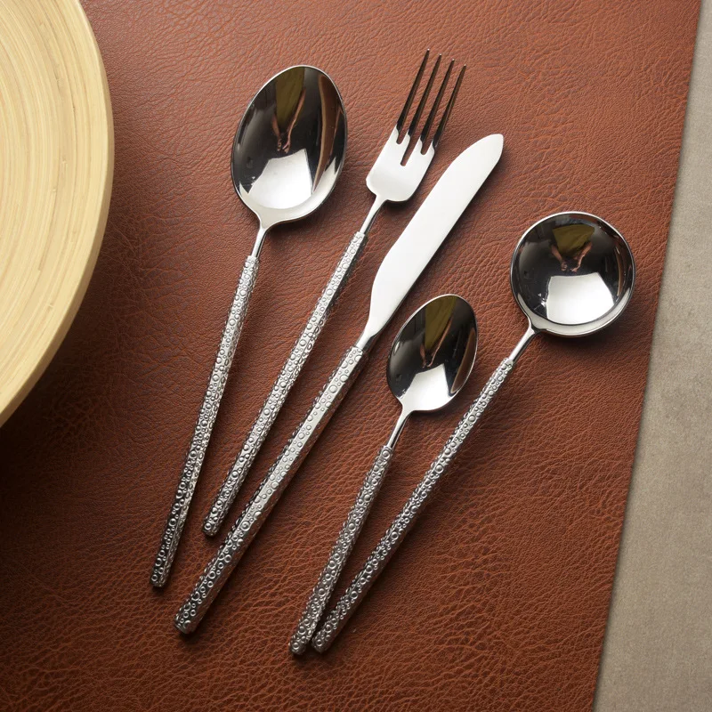 

5pcs Luxury Flatware Set Dishwasher Safe Cutlery Silverware Hexagonal Handle 304 Stainless Steel Knife Fork Spoon Dinnerware