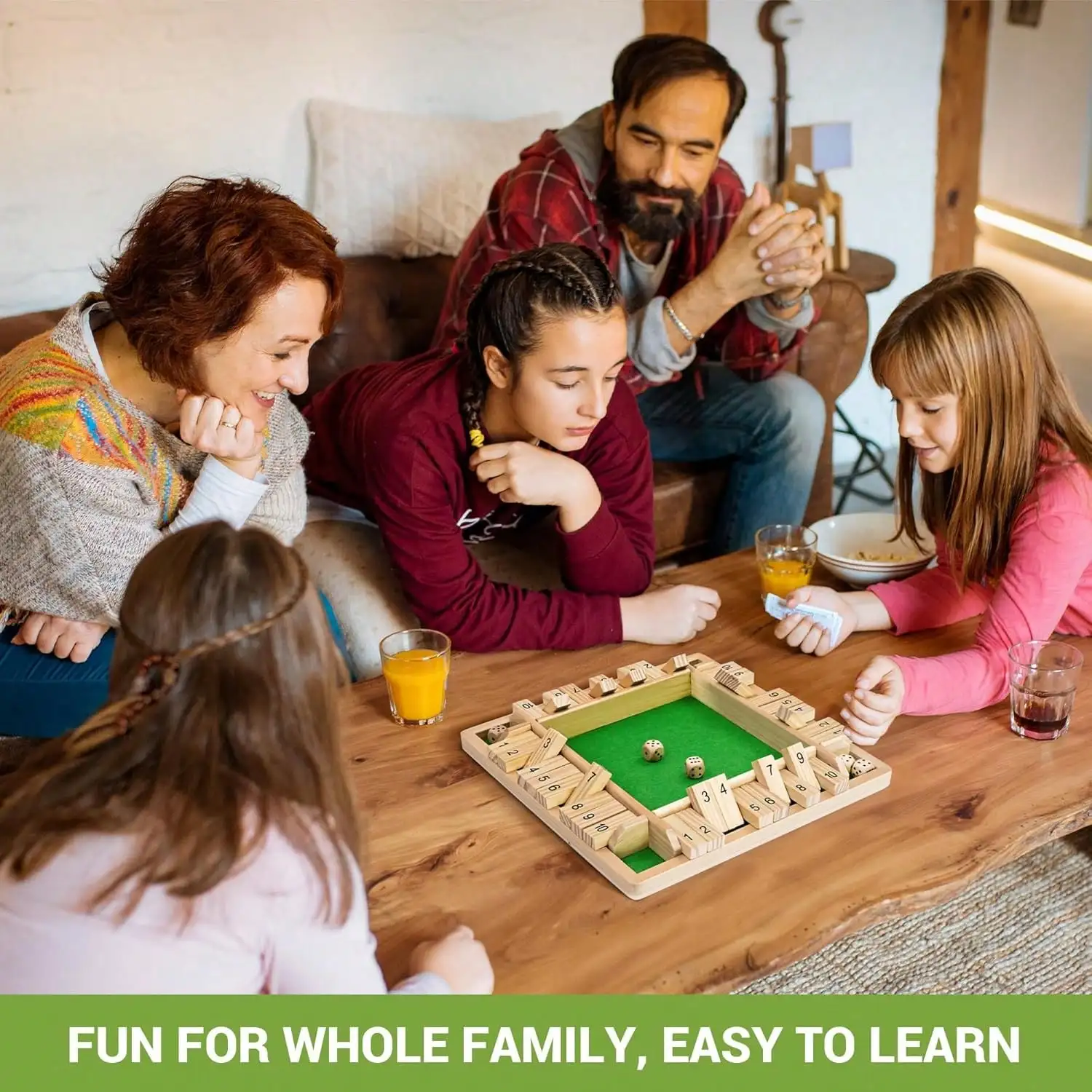 Wooden Shut The Box Game for 2‑4 Players,12 Inch Large 4‑Sided Board with 2 Dice & Rules,Fun Educational Addition Math Game,Family Party Tabletop Game,Birthday Halloween Christmas Gift for Kids Adults