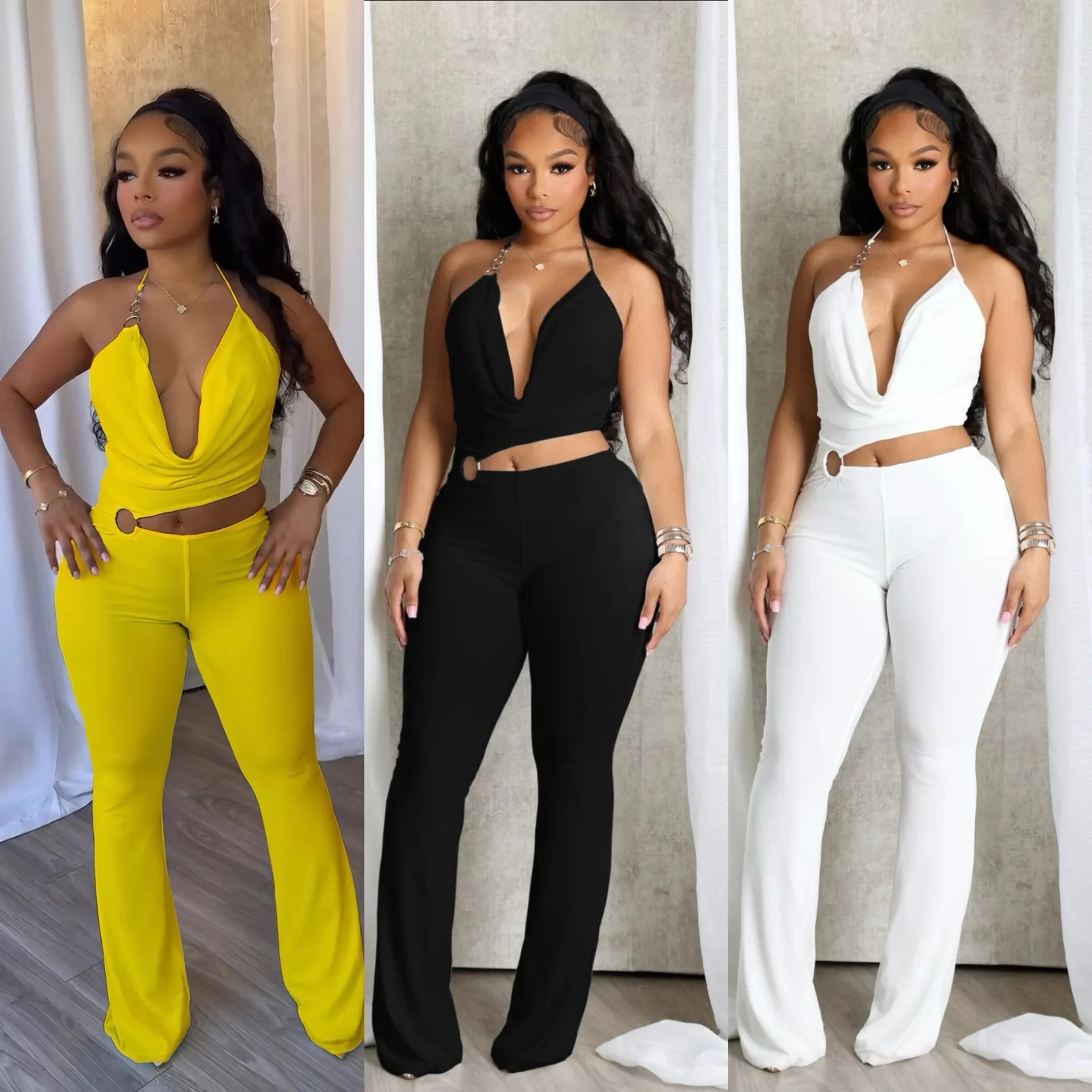 

Y6064 New 2025 Summer New European and American Women's Neck-Hanging Exquisite Hollow Strap Backless One-Piece Swimsuit