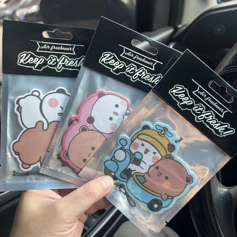 BUBU & DUDU cute bear couple emoji car freshener — fits vents, mirrors, Great as a car scent strip, mirror charm