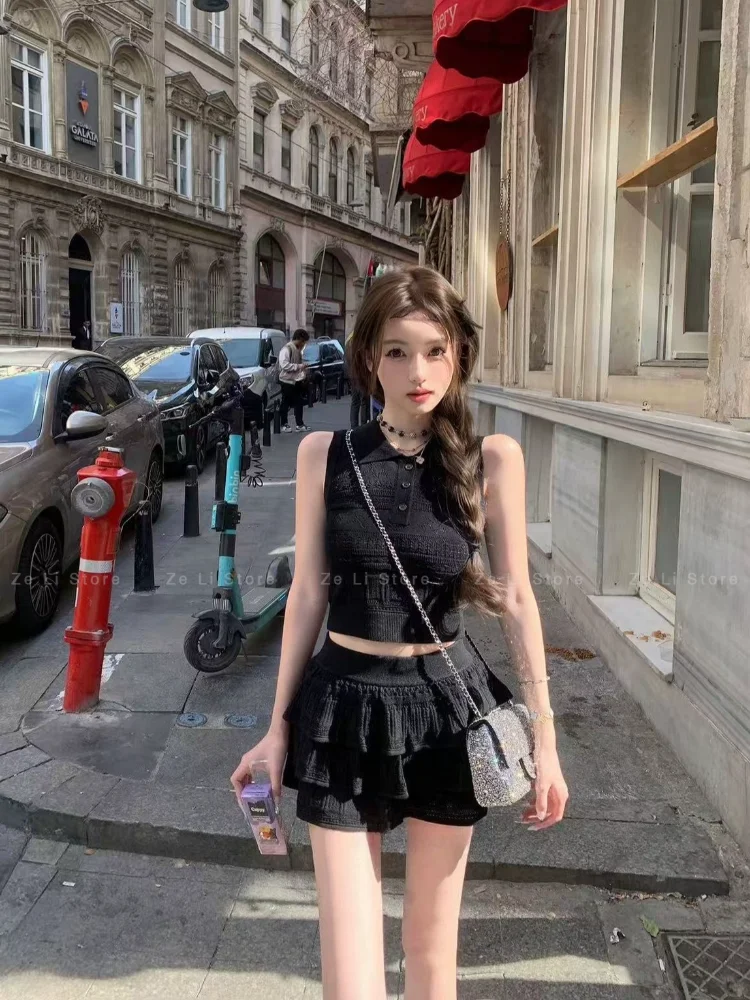 Women's Knitted Hollow out Slim Fit Vest And Skirt Set Summer Vacation Style Caplet Design Short Length Breathable Material image 3