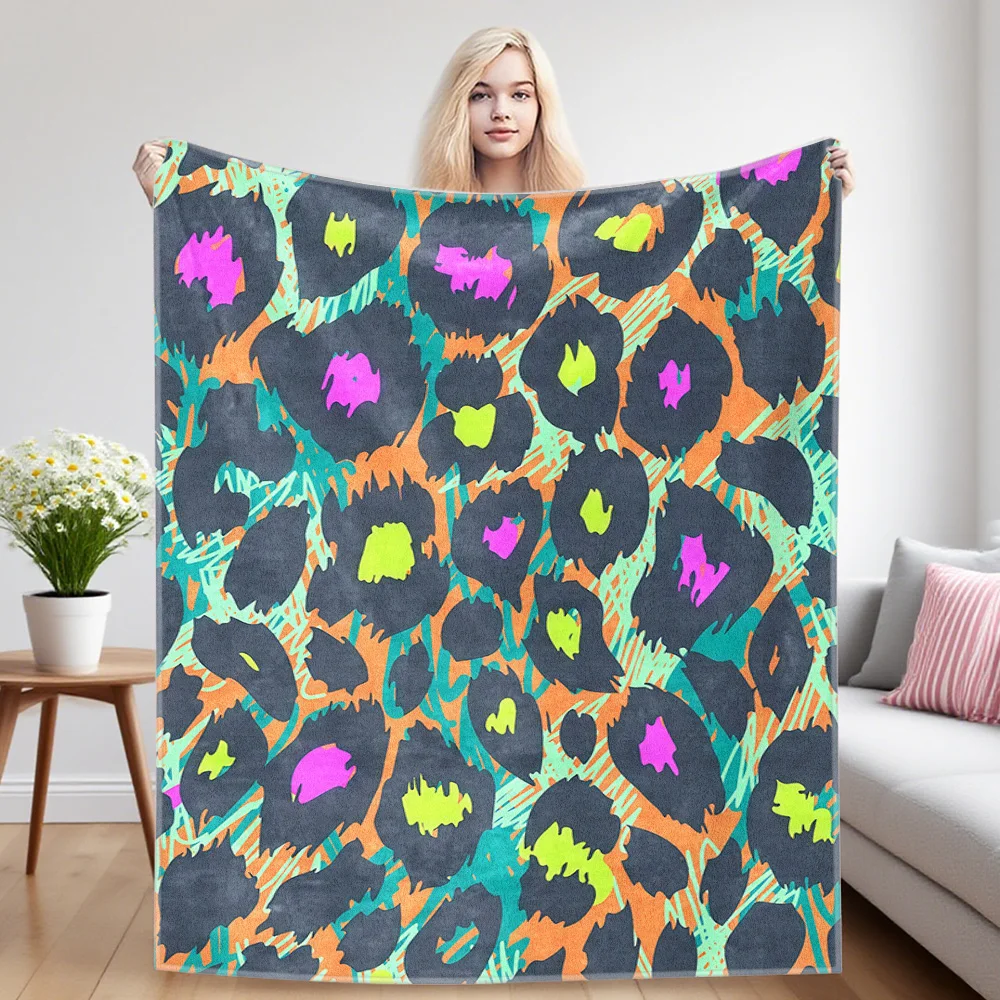 Neon Leopard Flannel Luxury Blanket, Lightweight And Comfortable Woolen Blanket, Ultra-Fine Fiber