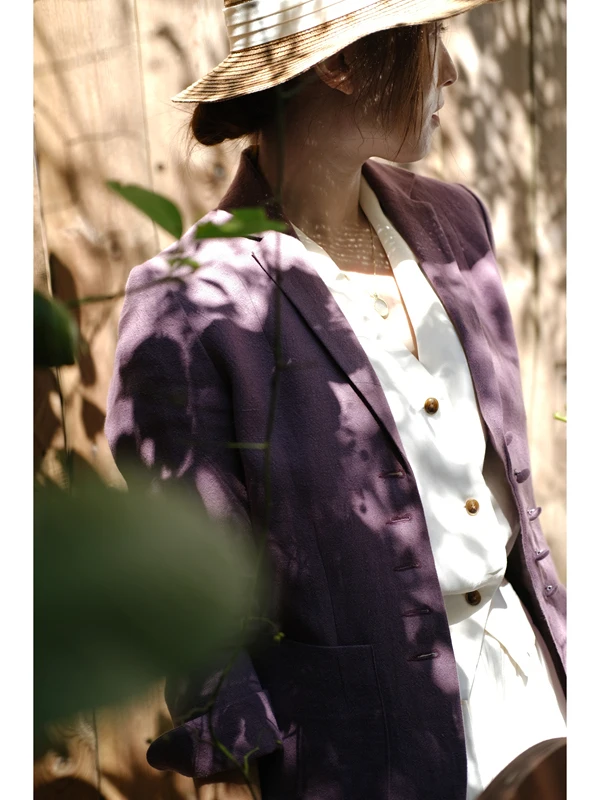 

Retro Sle Long Sve Suit Jaet Women's Cotton Linen Orange Purple oulder Length Outerwear Casual Commute Daily Wear