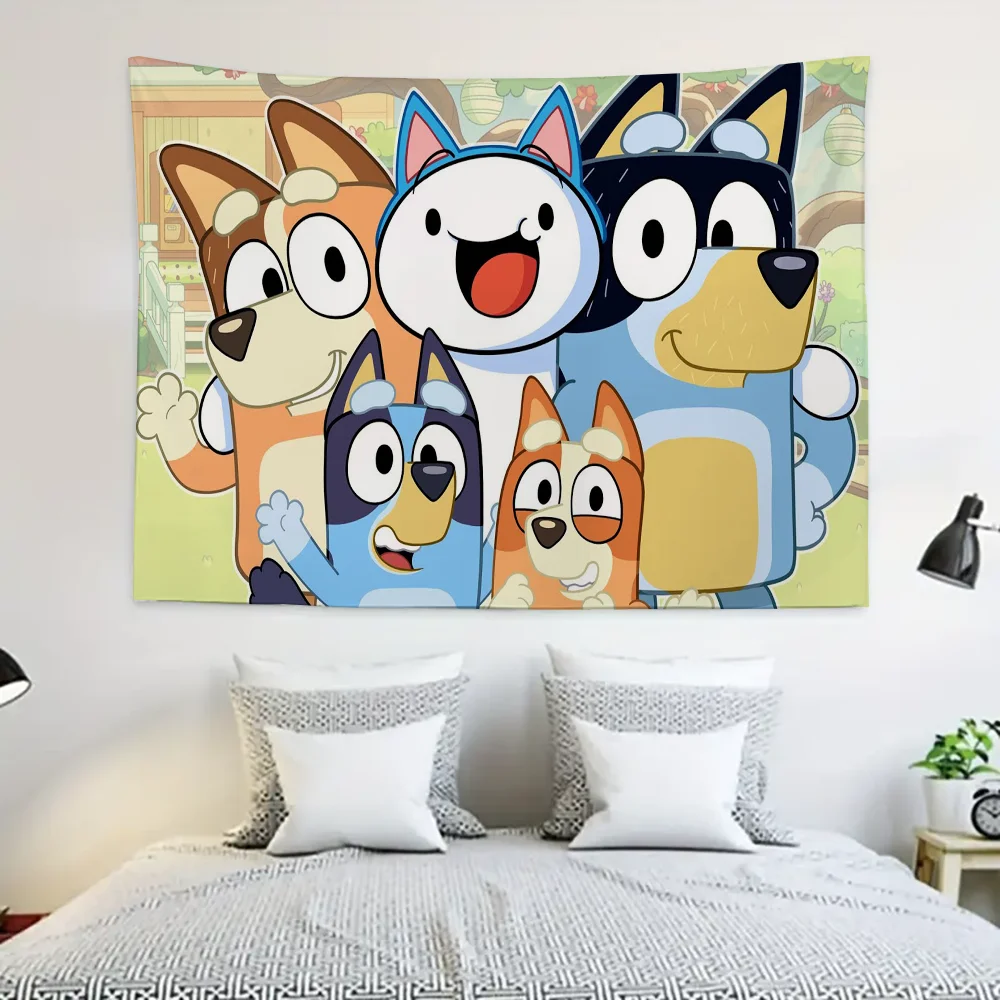 Cute B-Bluey-s D-Dog Tapestry Decoration party Background Hanging Cloth Bedroom Tapestry Room Decor Aesthetic