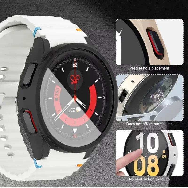 Silikonarmband + Hülle für Samsung Galaxy Watch 7 40 mm 44 mm Armband + Displayschutzfolie aus gehärtetem Glas + PC-Hülle für Galaxy Watch 6 5 4 Band