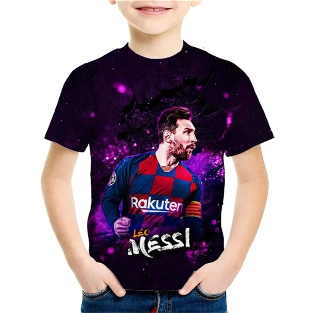 2024 Summer New Fashionable Children's 3D Printed T-shirt Popular Football Star Messi Cool Boys and Girls Casual Short Sleeves