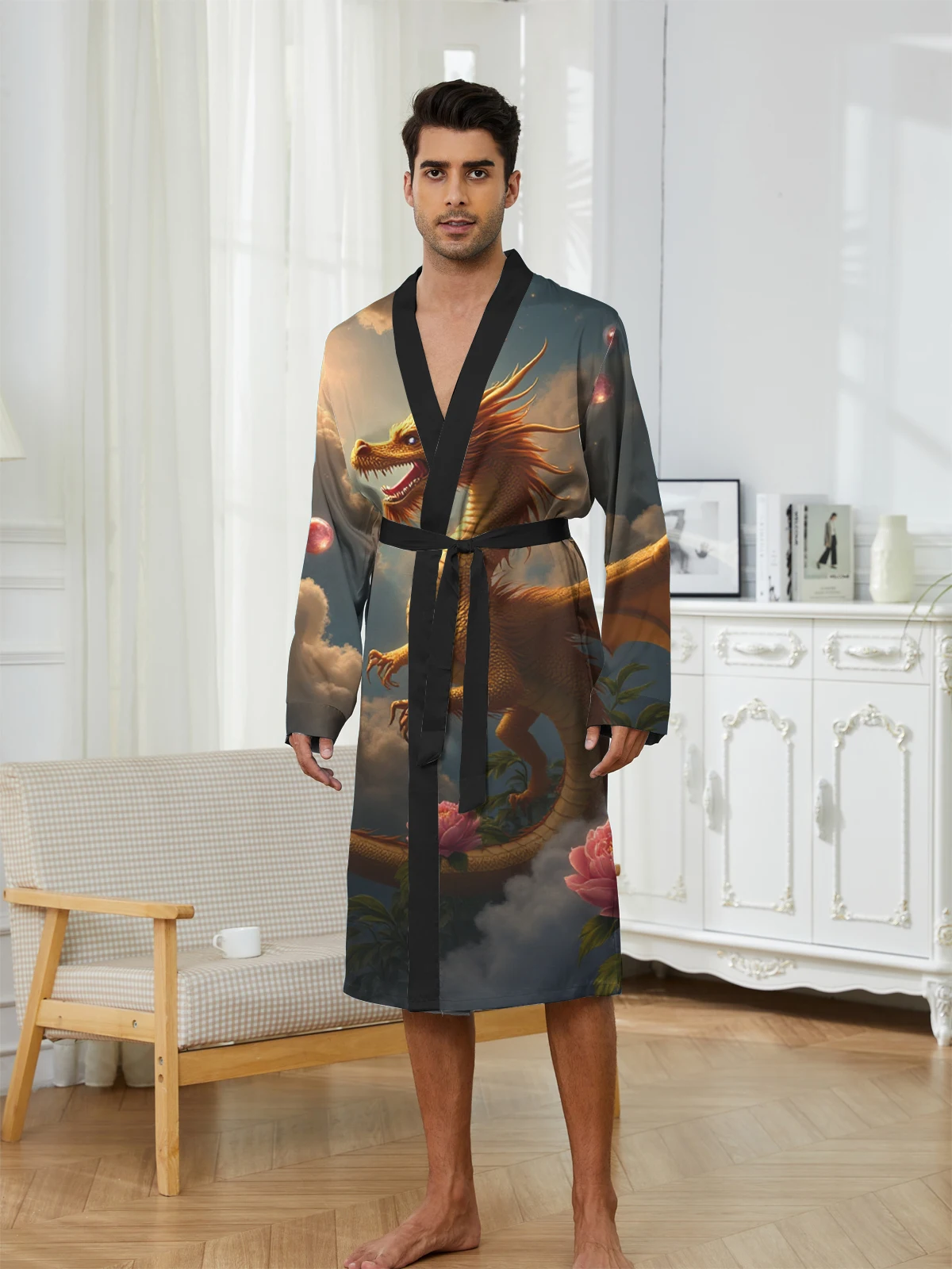 1pcs Men's Robes 2026 Spring/Summer Graphic Robes dressing gown 3D Printed Breathable Bathrobe Sleepwear Funny pajamas