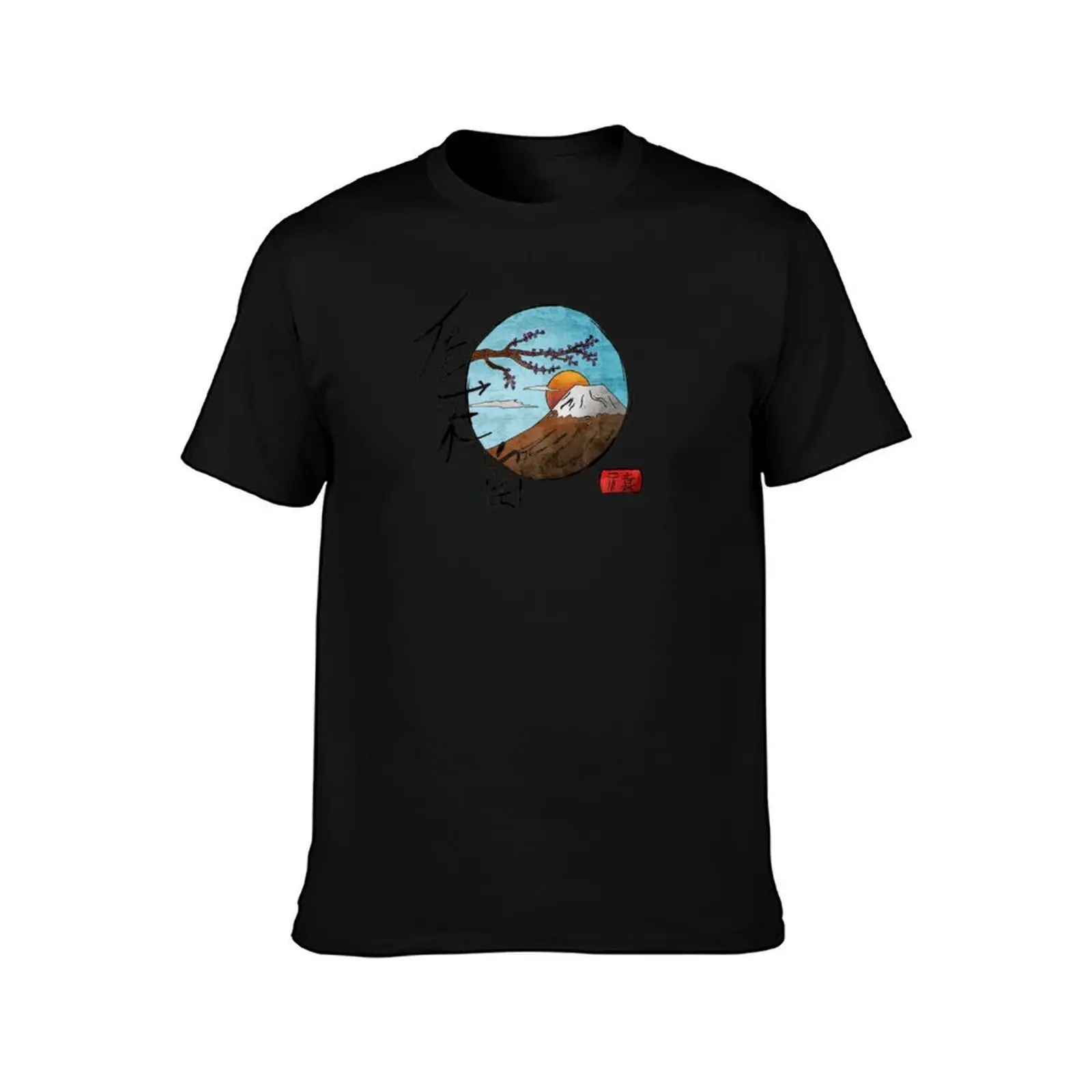 Mt Fuji Cherry Blossoms T-Shirt Breathable Sportswear for Men T-Shirt